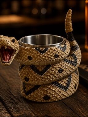 For those that like to live on the edge!
Coiled Snake Drink Bowl – Tan and Black